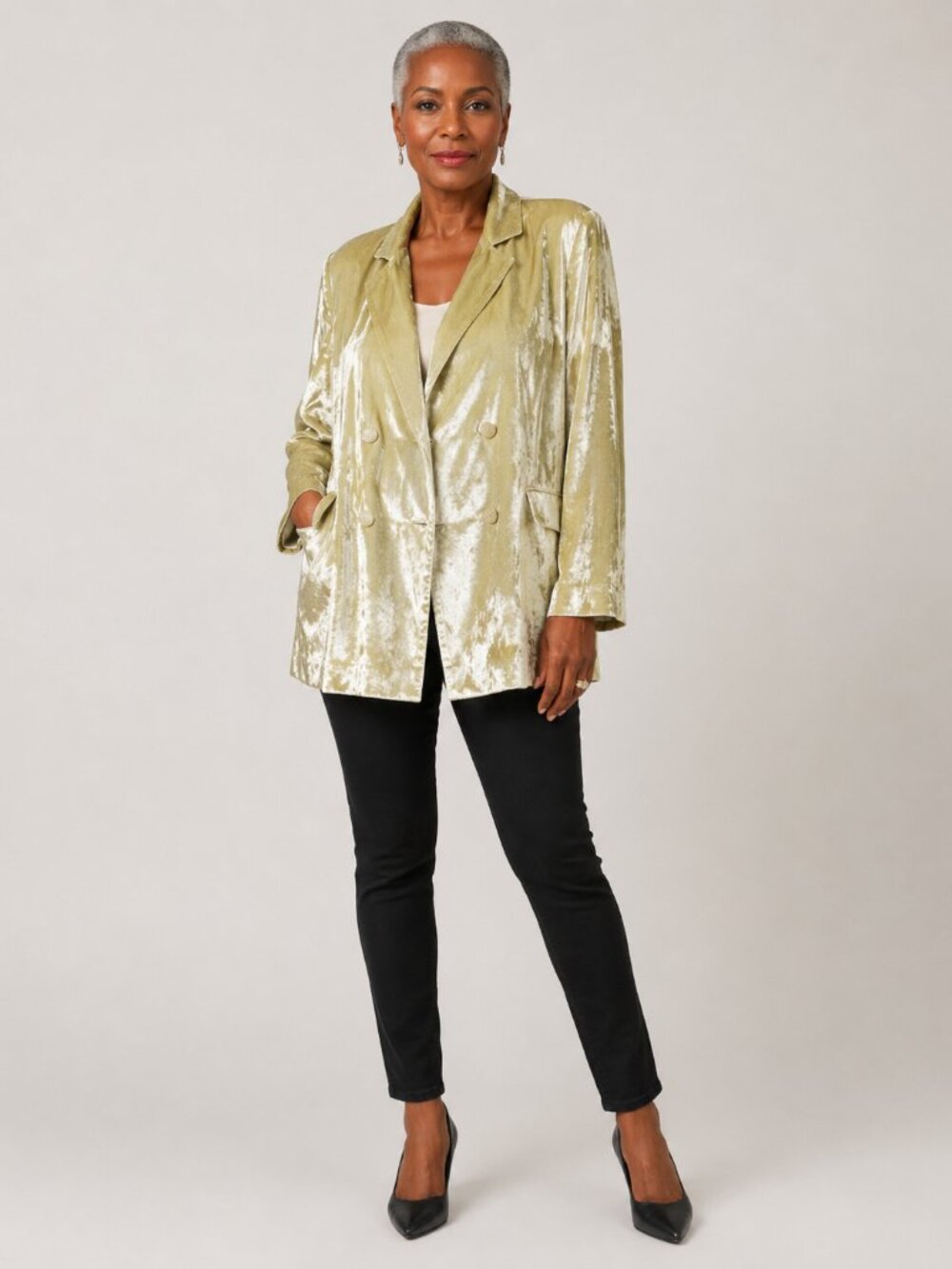 Free People Sz XS Lime Velvet Double Breasted Blazer Glam Boho Statement Jacket